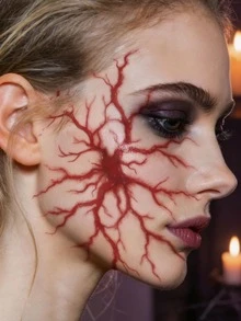1 قطعة ملصق وشم مؤقت بنمط أوعية دموية متفرعة واقعية للهالوين، مقاوم للماء، DIY للوجه والذراع والساق والجسم، ملصق وشم للهالوين وملابس الشارع ومهرجان الموسيقى والحفلات والهدايا - الأحمر - مشاهدة 4