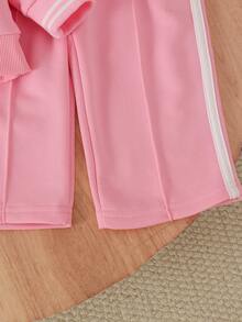 2pcs Baby Girl Spring/Autumn Casual Bow Print Pink Long Sleeve Sweatshirt & Long Pants Thin Sporty Set - Pink - View 9