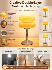 Modern Minimalist LED Mushroom Table Lamp, USB Powered, 3 Adjustable Color Modes, Suitable For Bedroom, Desk, Living Room, Dorm Decor - 1 Piece - View 5