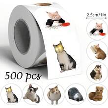 500pcs Funny Internet Meme Cat Expression Graffiti Roll Stickers, 1 Inch Round, 6 Styles To Choose From, Meme Magic Meme Graphics, Perfect For Baking Gift Box Sealing, Souvenir Packaging, Scrapbooking, Children's Reward Stickers, Creative Express Packaging, Market Stall Decoration And More - Multicolor - View 11