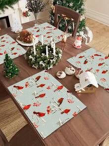 1pc Christmas Series Pattern Printed Table Runner, 4pcs Christmas Pattern Printed Placemats, Suitable For Holiday, Party, Birthday, Dinner, Kitchen Dining Table Decoration, All-Season Room Decor, Home Textile Decoration Table Runner - Multicolor - View 9