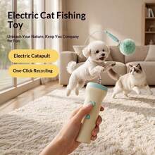 1pc Electric Retractable Cat Teaser Wand Toy, One‑Click Recycle Plush Pom‑Pom Bell Interactive Play Toy, Stimulate Hunting Instinct, Indoor Entertainment Exercise Toy For Kitten & Small Pet - Multicolor - View 2