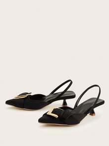 Pointed Toe Slingback Metal Buckle Women's High Heels, Versatile Pumps For Commute, Date, Party And Daily Wear - Black - View 3