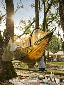 1pc Mosquito Net Hammock, Single/Double Person Universal, 210T Nylon Breathable Camping Swing Hammock, Backyard Leisure, Camping, Outdoor Use - Multicolor - View 4