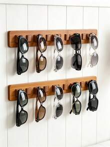 1pc Wooden Wall-Mounted Glasses Holder, Multi-Slot Fashionable Glasses Storage Rack, Wall-Mounted Glasses Display & Storage Rack, Suitable For Closet, Bedroom, Entryway, Home Decor - Multicolor - View 3