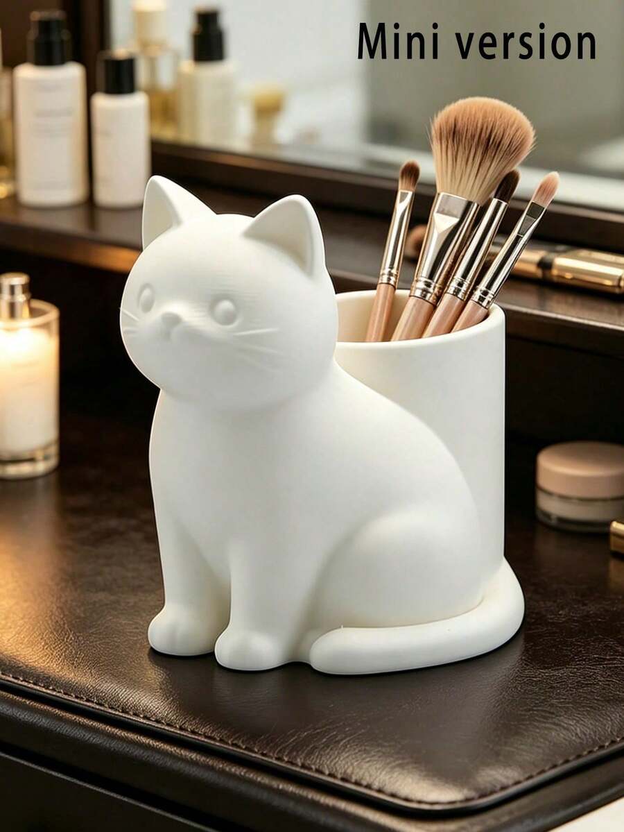 Mini Cute Cat Creative Fun Toothbrush Holder, Toothbrush Cup, Desktop Storage Rack, Can Hold Toothbrush, Toothpaste, Makeup Brush, Flower Pot, Vase, Vanity Decor, Bathroom Supplies. Warm Home Bathroom Decor Autumn Decoration, Back To School Season, Back To School Essentials - Multicolor - View 1