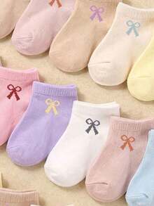 12/24 Pairs Random Color Bow Ankle Socks, Halloween Toddler Girl Style, Newborn Baby Girl Autumn Essential, Princess Style Infant Baptism Gift - Multicolor - View 7