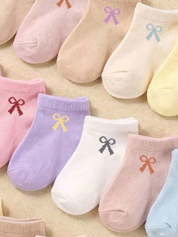 12/24雙隨機配色蝴蝶結短襪，萬聖節幼女風格，新生女嬰秋季必備，公主風嬰兒洗禮禮物 - 彩色 - 查看 7