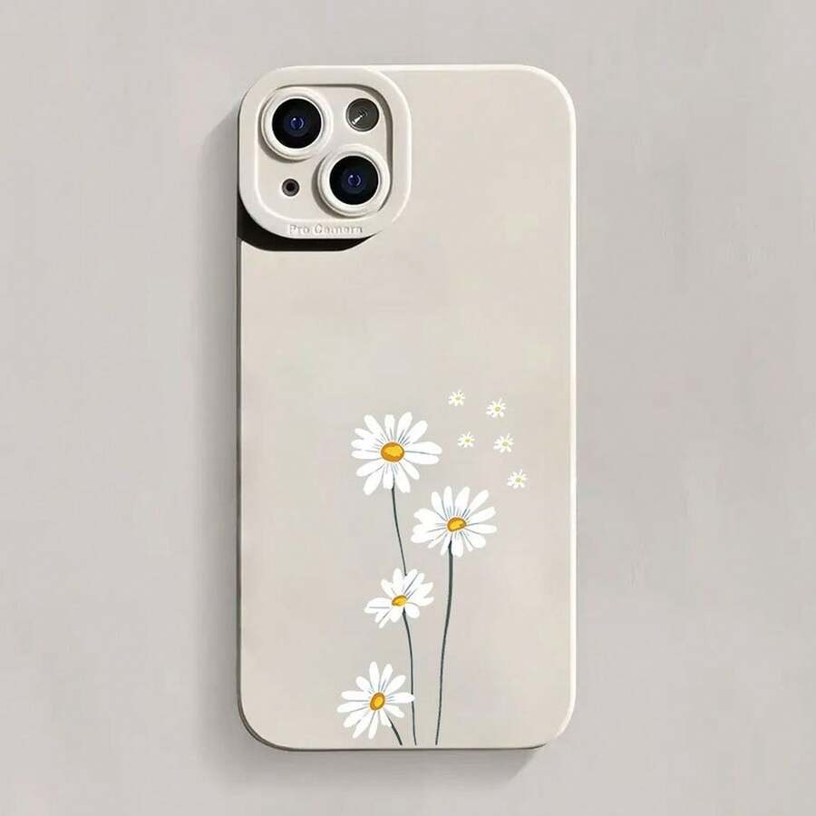 Phone Case - 1pc Minimalist White Chrysanthemum Branch Fine Hole Soft Phone Case For Iphone 17 16 15 14 13 12 11 11Pro 12Pro 13Pro 14Pro 15Pro 16Pro 11Pro Max 12Pro Max 13Pro Max 14Pro Max 15Pro Max 16Pro Max 17Pro Max 14Plus 15Plus 16Plus 17Air 7 8 - Antique White - View 1