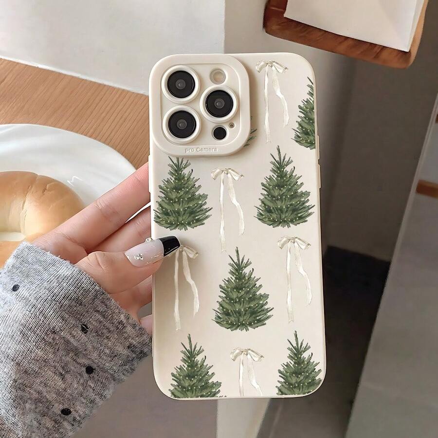 Phone Case: Merry Christmas Tree Bow Design Heartfelt Phone Case, Full Shockproof Fashion Phone Case, Suitable For IPhone 17 16 E 16 15 14 13 12 11 87 Pro Pro Max Plus XXs Xr Xs MAX, Camera Protection, Phone Case Protection, Gift, Phone Case - Antique White - View 1