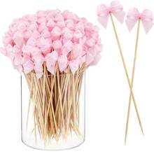 50pcs Pink/Red Bow Cocktail Pick Appetizer Ribbon Bow Toothpick Ribbon Decorations For Fruit Dessert, Drink Stirrers For Wedding Party Shower, Ballerina Sandwich Skewers Bul - Bow - View 4