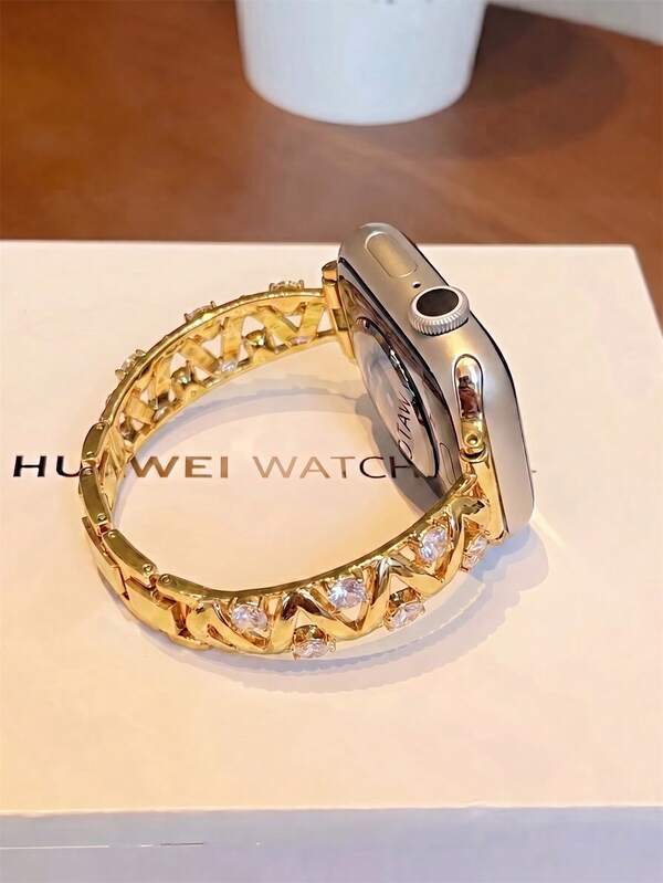1pc Graffiti Line Rhinestone Gold & White Crystal Watch Band, Unisex, Compatible With Apple Watch 38/40/41/42/44/45/46/49mm, Compatible With Apple Watch Series Ultra3/2/1/Se/11/10/9/8/7/6/5 4/3/2/1