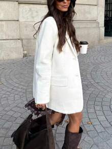Women's White Long Sleeve Regular Fit Blazer, Button Front Design, Non-Stretch Fabric, Suitable For Autumn/Winter, Fashionable Versatile Jacket - Off-white - View 5