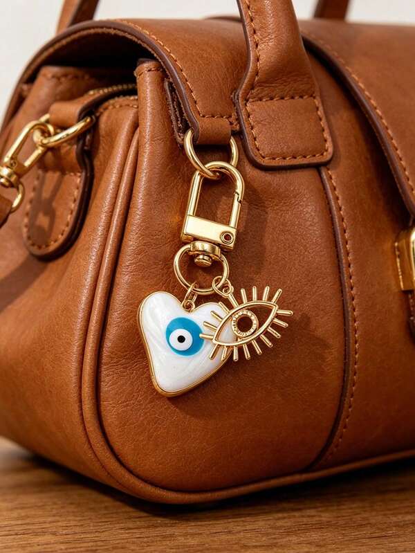 Heart-Shaped Bohemian Blue Evil Eye Keychain, Eye Totem Bag Charm, Halloween Vintage Bag Accessory, Gold Eye Design Pattern Ornament, Warding Off Bad Luck, Bringing Good Fortune Eye, Multi-Color Heart, Cute Key Ring Wallet Backpack Car Key Pendant, Suitable For Dating, Vacation, Beach, Study, Camping, Picnic, Earphone Case Accessory, Women's Gift - Fashion Amulet, Gift For Friends, Lovers, Commemorative Gift, Halloween Gift