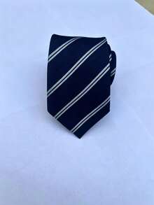 1pc Men's Fashion Deep Blue Encrypted Twill Minimalist Tie, Suitable For Business And Campus Wear - Navy Blue - View 1