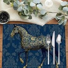 1pc/4pcs/6pcs Horse Pattern Printed Linen Placemats, Rectangular Table Mats, Washable, Easy To Clean, Plate Mats, Bowl Mats, Western Style Table Mats, Suitable For Kitchen, Dining Room, Family Gatherings, Coffee Table And Daily Table Decor - Multicolor - View 8