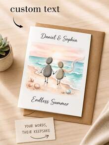 Custom Beach Pebble Couple Card, Personalized Names & Text Greeting Card, Unique Keepsake Card For Anniversary, Wedding, Valentine's Day, Romantic Gift For Partner, Sweet Seaside Art Card To Cherish Special Relationship Memories - Multicolor - View 8