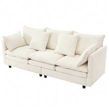Chaise Lounge Beige Made Of Chenille For Living Room And Relaxation Area - 米色三座 - 查看 10