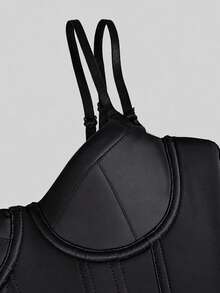 Apperloth A Elegant Black Satin Corset Tops Double Spaghetti Strap Boned Bustier Shapewear Tie Backless Crop Cami Tank Top For Women Going Out Rave Party Summer - Black - View 8