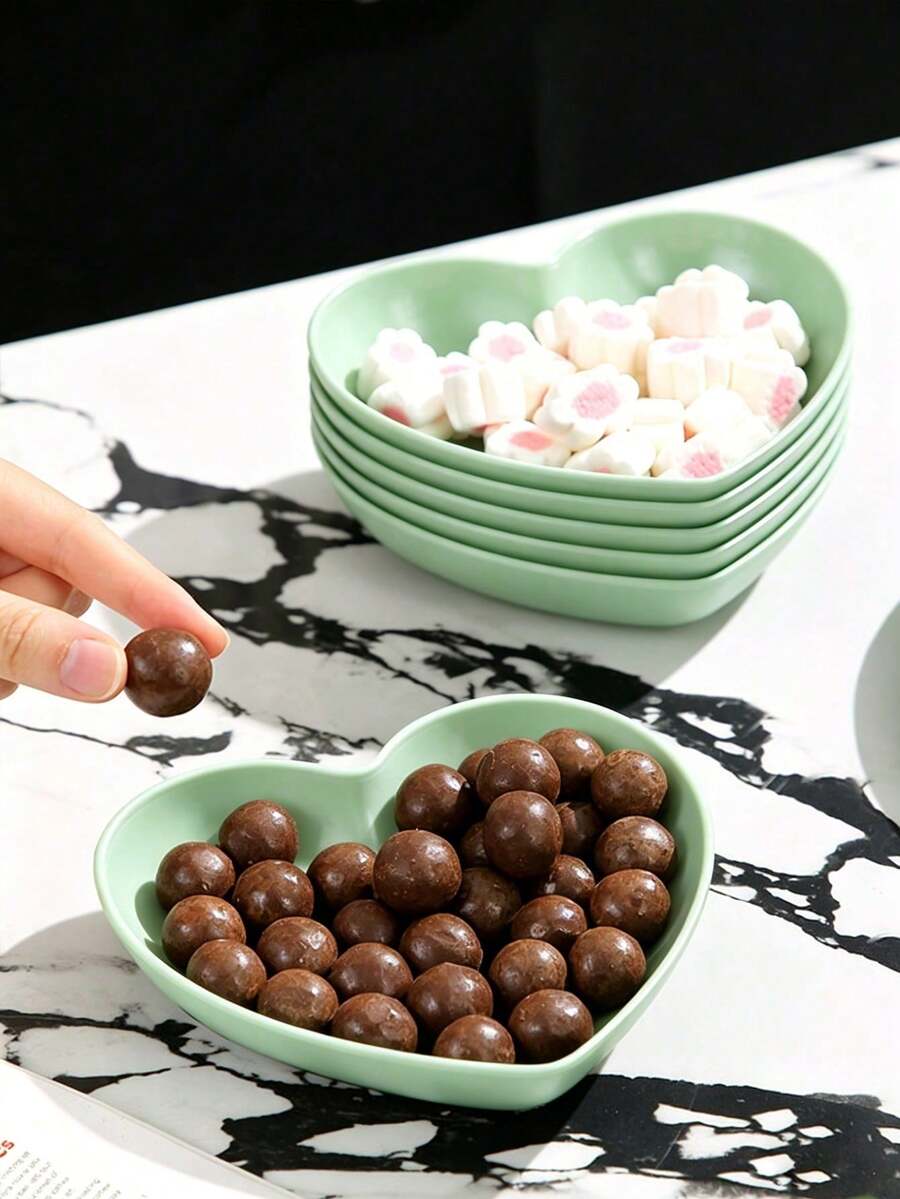 Heart-Shaped Plastic Plate, Bone Dish - Multi-Purpose Tray, Kitchen Utensils, Suitable For Home, Party, Wedding, Birthday, Festival Supplies - Green - View 1