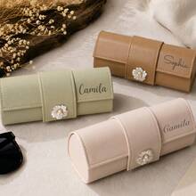 1pc Customized Name PU Leather Glasses Case, Women's Portable Eyewear Storage Bag, Pearl Flower Decoration Minimalist Style, Cylindrical Hard Shell Design, Anti-Pressure Anti-Scratch Protection, Travel Glasses Protective Cover, Women's Gift, Suitable For Wedding Bridesmaid Gift, Birthday Holiday Gift, Daily Travel - Multicolor - View 5