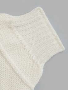 Nicenter Suéter Feminino de Outono/Inverno Branco com Tricô de Olho de Pombinha, Gola Redonda, Manga Longa, Mistura de Lã, Elegante, Aconchegante, Casual, Simples, Minimalista para Escritório, Uso Diário, Casa e Encontros - Branco - Visão 6