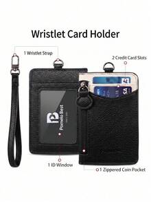 Pomelo Best Slim PU Leather Card Holder 2 Card Slots ID Window Detachable Wristlet Strap Mini Card Wallet,Card Sleeves - Multicolor - View 3