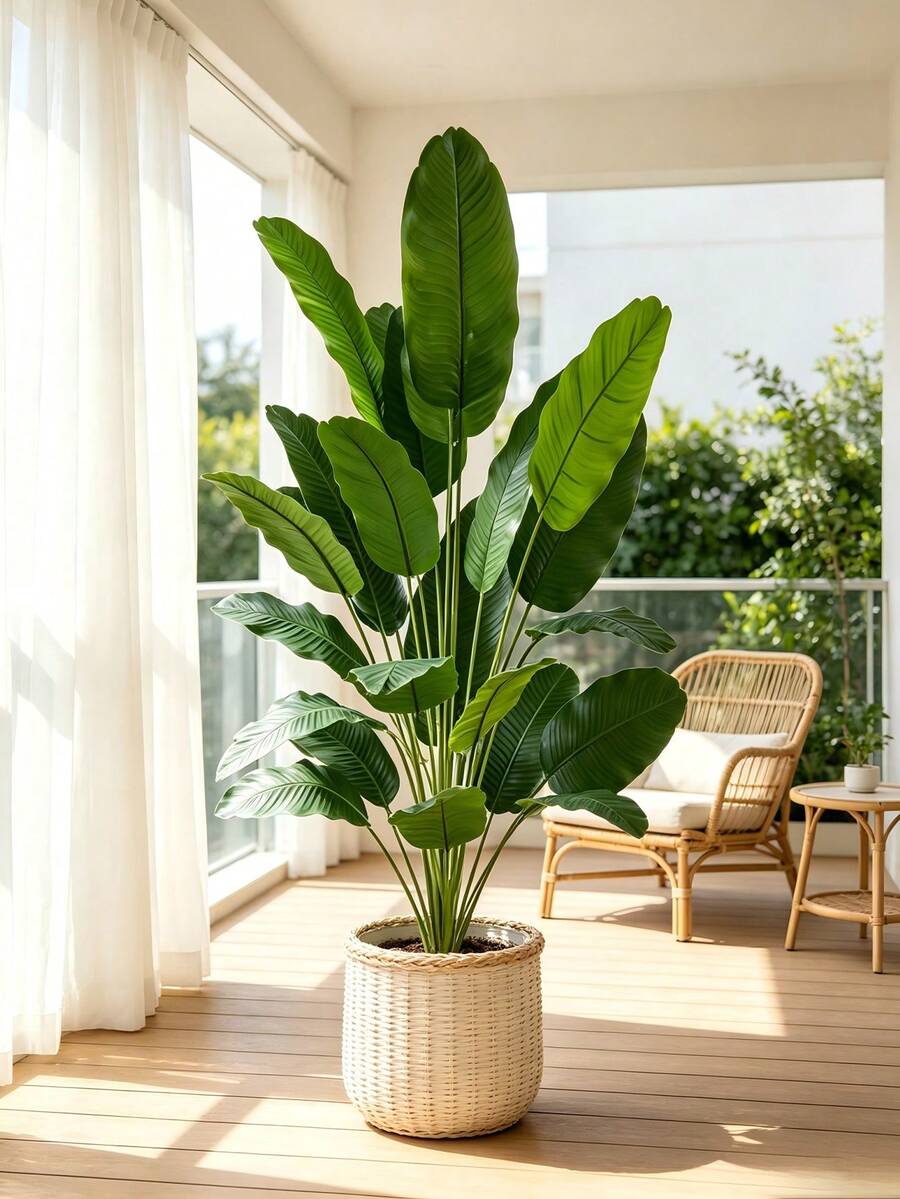 65-115cm Tropical Artificial Plants, Large Fake Banana Tree, Plastic Bird Of Paradise Plant Stems, Large Size Palm Leaves, Suitable For Home Garden Indoor Office Decoration, No Pot Included, Can Be Used For Room Decor, Wedding Decor, Autumn Decor, Home Decor, Bedroom Decor