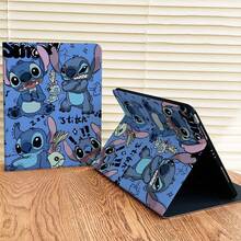 Disney Stitch Tablet Protective Case With Multi-Fold Stand, Flip Cover Design, Heat Dissipation Back Panel, Stain-Resistant And Non-Fading, Unisex, Printed With Stitch Cartoon Character On Both Sides, Shockproof And Drop-Resistant, Multiple Folding Methods Provide Different Viewing Angles, Artistic Design, Suitable For IPad/Air/Pro Models - Blue - View 2
