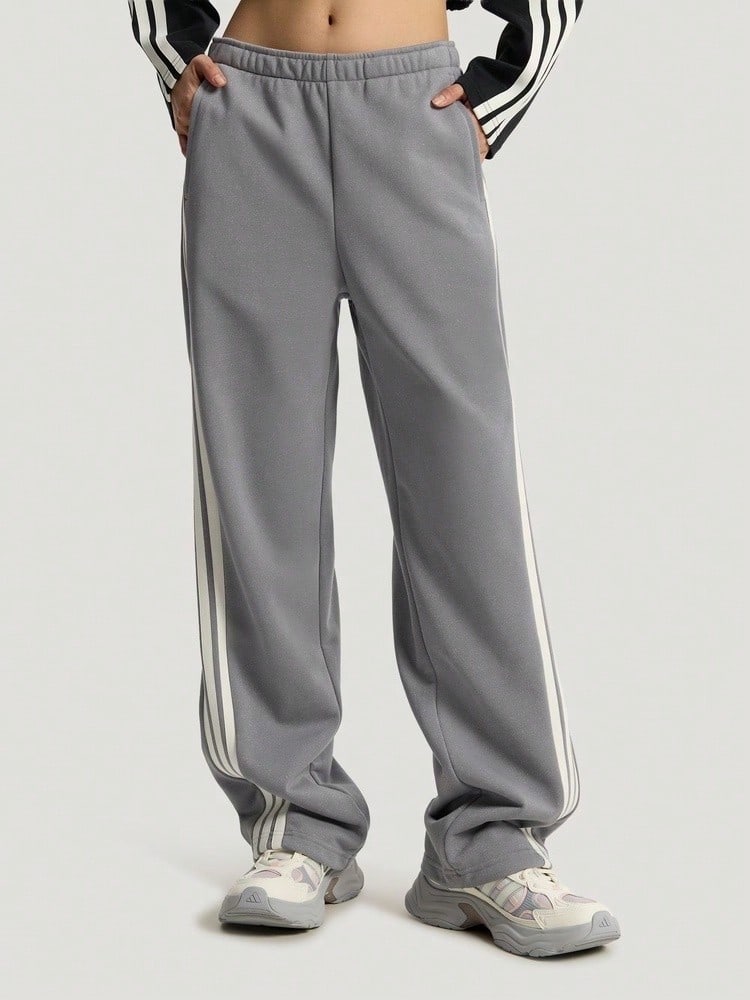 Adidas Women's DCE KN PNT Knit Contrast Color Striped Sports Pants KX8908 - Light Grey - View 1