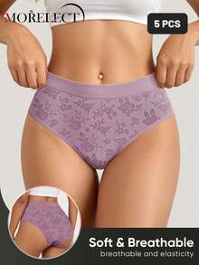 Morelect 5pcs Women's Low Waist Seamless Briefs, Comfortable Breathable Printed Sexy - Multicolor - View 4