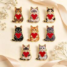 Cute Cat Holding Red Heart Lapel Enamel Pins And Brooches Badge Pins For Backpacks Bags Backpack Cool Decoration Friend For Gifts - Multicolor - View 10
