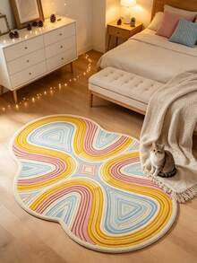 1pc Pink Yellow Blue Streamline Decorative Rug, Bedroom Decor, Small Rug, Carpet, Home Decor, Living Room Rug, Living Room Small Rug, Bedroom Rug, Living Room Home Decor, Outdoor Rug, Washable Rug, Graduation Gift - Pink, Yellow, Blue Streamline - View 2