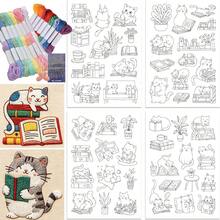 Kain Non-Anyaman Perekat Sendiri untuk Menjahit Tangan dan Menggambar Sketsa dengan Stabilizer Larut Air Bergambar Kucing Membaca Buku untuk Bordir. - A239 - View 16