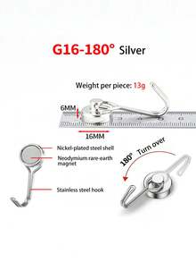 1pc/4pcs/8pcs Magnetic Hook No-Drill Damage-Free Dual-Color Single Hook Hanging Metal Rotating Magnetic Hook Magnetic Fixing Black Silver Hook - Multicolor - View 4