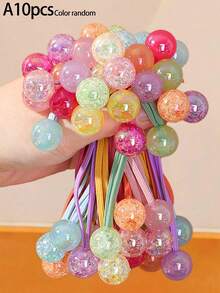 10/1pc Girls Multi-Color Double-Headed Bead Hair Accessories High Elasticity Bead Wrap Hair Ties Non-Damaging Rubber Bands For Daily Use - Multicolor - View 10