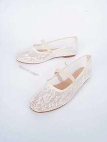 New Women's Fashion Elegant Beige Flat Shoes With Mesh Breathable Lightweight Comfortable Design, Suitable For Summer Daily Wear, Dating And Commuting - Beige - View 5