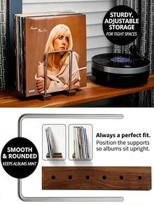 1pc Solid Wood Vintage Vinyl Record Holder, Iron & Wood Combination Storage Rack, Desktop Record Display Stand, Compact Minimalist Vertical Vinyl Storage Rack, Adjustable | Solid Wood & Steel Structure, Holds 25-35 LP Records With Adjustable Position, Tool-Free Assembly, Non-Slip Base - Multicolor - View 5