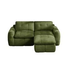 With Ottoman 2 Seat L Shaped Modular Sofa - Green Chenille - Free Assembly For Living Room - 綠色雙座 - 查看 5