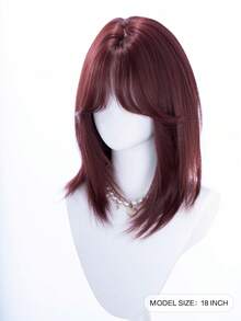 alicegarden 18-Inch Long Synthetic Wig Featuring A Natural Straight Style A Stunning Burgundy. Designed With Bangs , This False Hairpiece Is Perfect For Ms Daily Party Cosplay Use, Offering A Natural And Natural Durable Wig Gift For Ladies. (No Accessories), Halloween - Burgundy - View 1