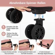 15-Zoll Kabinenkoffer 40x30x20 cm als Unter-dem-Sitz-Gepäck aus ABS/PC Hartschale, 4 abnehmbare innenliegende 360°-Räder mit 3-stelligem Schloss, leicht unisex für Solo-, Wochenend-, Städte- und Geschäftsreisen - Korallenrosa + Schwarz - Übersicht 7
