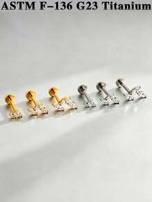 1pc Titanium Alloy Zirconia Horse Eye Lip Stud Inner Thread CZ Small/Medium/Large Flower Shaped Lip Stud Cartilage Flat Stud Ear Jewelry For Women - As Shown In Figure 2 - View 6