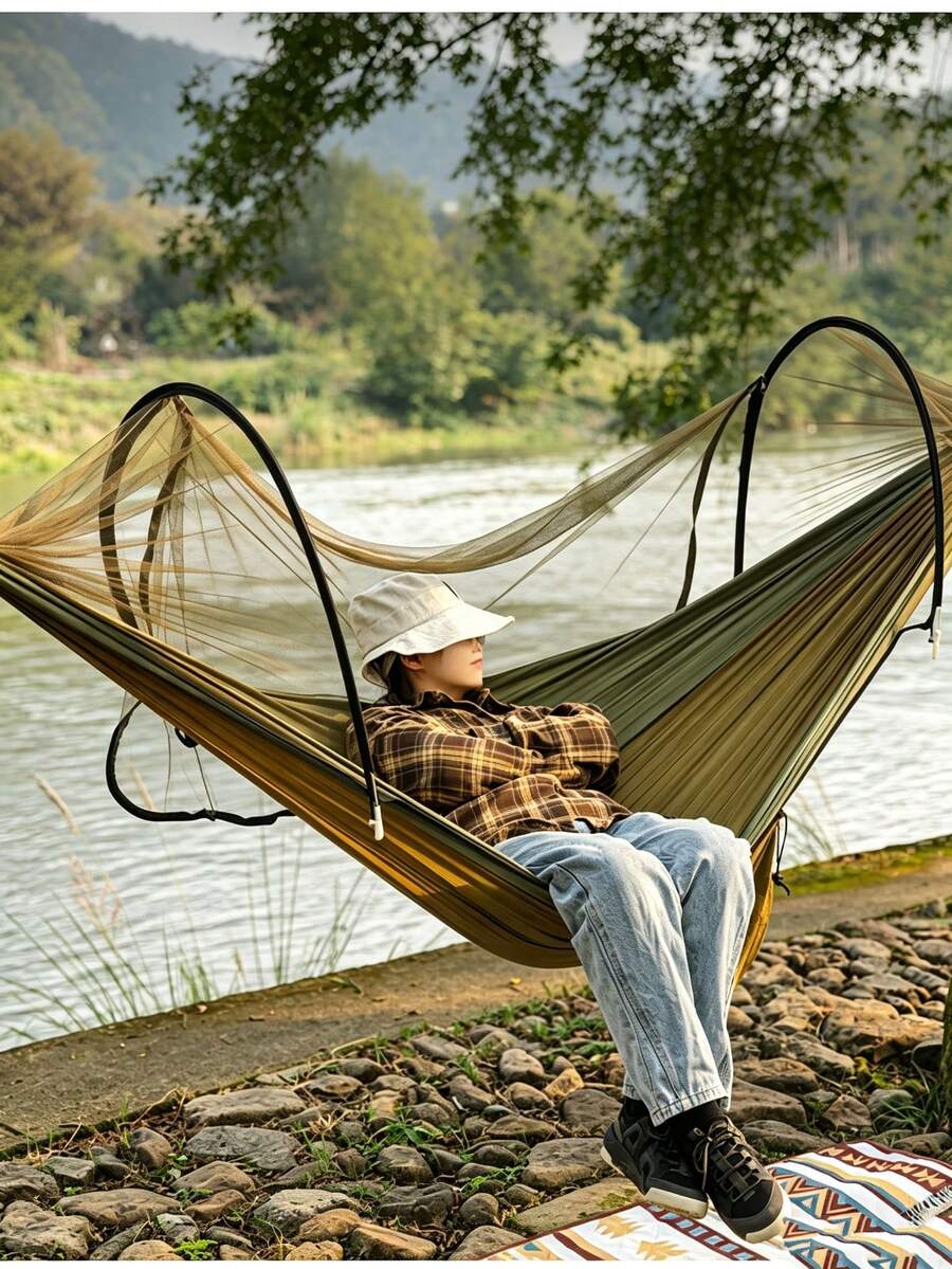1pc Mosquito Net Hammock, Single/Double Person Universal, 210T Nylon Breathable Camping Swing Hammock, Backyard Leisure, Camping, Outdoor Use