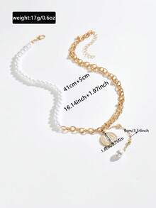 1pc Fashionable Beaded Chain Long Necklace, Vintage Style Personalized Necklace - necklace - View 4