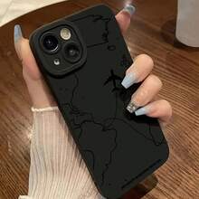Airplane Map Pattern Fine Pupil Anti-Fall Mobile Phone Case Suitable For Apple Mobile Phone - 黑色 - 查看 6