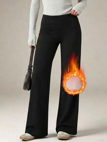 1pc Women's Winter Warm Straight Leg Pants, Winter Long Pants Sports Black - Black - View 3