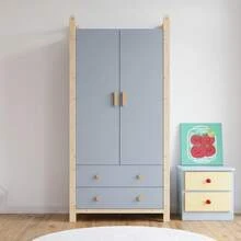 With Storage Blue Wardrobe Frame, Wood+Birch, - Blue - View 3