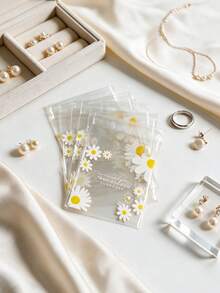 100pcs Transparent OPP Self-Adhesive Packaging Bags With Daisy Floral Print, Resealable Storage Bags For Jewelry, Candy, Handmade Gift Packaging, Small Business DIY Craft Party Favors - View 4