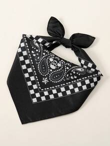 1 Peça Lenço de Cabeça Feminino com Estampa de Padrão Paisley e Caveira de Caju, Estilo Casual Simples, Versátil para Uso Diário, Decoração de Halloween, Faixa de Cabelo em Denim, Estilo Boêmio, Adequado para Todas as Estações, Acessório Gótico - A-Preto - Visão 6
