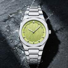 Men's Fashionable Ice Blue Watch, Silver Octagonal Case, Vertical Textured Dial, Elegant Casual Quartz Watch - one-size - View 7